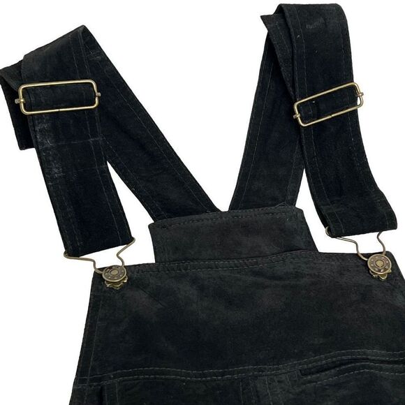 Vintage Don’t Stop black suede short overalls size L - Picture 6 of 16